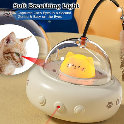 hooroor 2-in-1 UFO Laser Cat Toy with Feather, Automatic Motion Smart Sensor Interactive Toy for Indoor Cats&Small Dogs, Rechargeable Obstacle-Avoidance Exercise Toy, Self-Play Pet Gift White