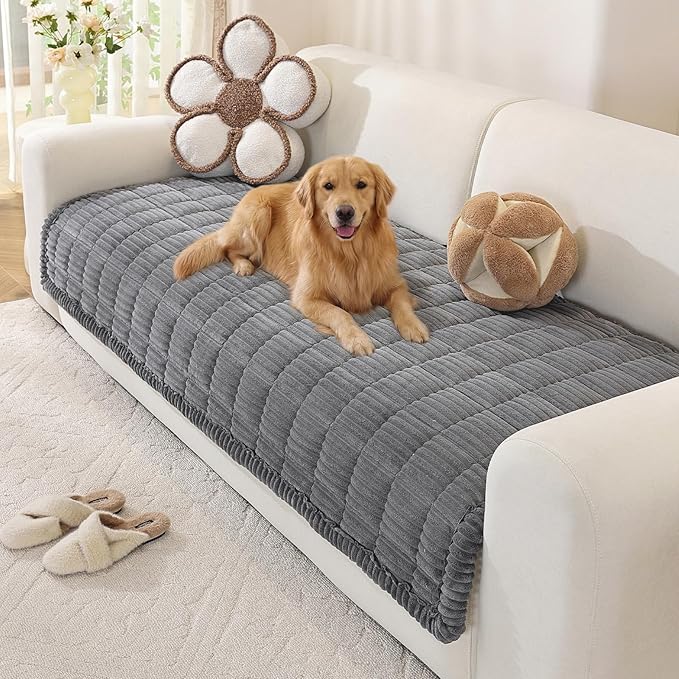 OstepDecor Washable Couch Cover for Dogs, Thick Pet Friendly Sofa Covers, Soft Couch Protector, Paw Cart Sofa Slipcovers, Cushion Protector for Leather, Sectional, Loveseat (35.4" x 63", Dark Grey)