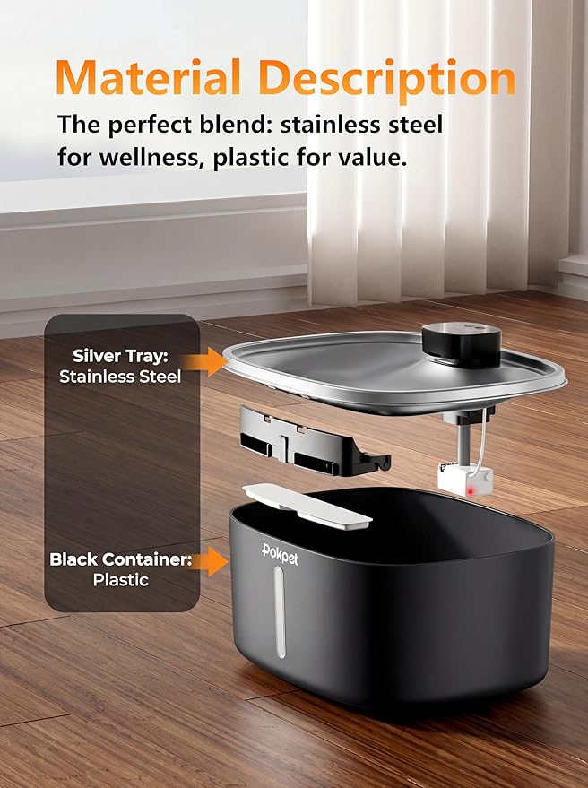 Water Fountain for Dogs Cats Stainless Steel 10L/2.64Gal Wireless Smart Automatic Water Dispenser Cordless Quiet Bowl Multi-Filtered Multi-Pet Home Outdoor -Wireless Black&1Filters