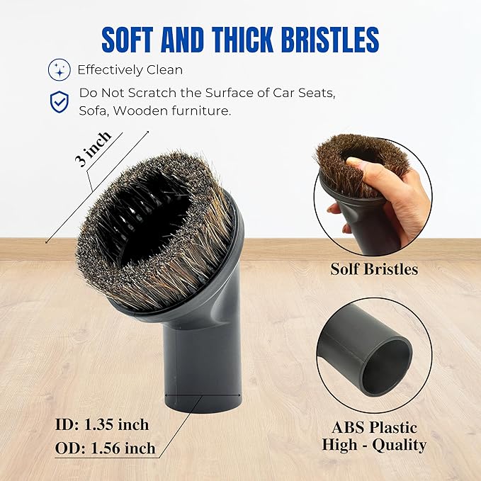 1-3/8'' Vacuum Brush Attachments for Shark, Miele & Most Canister/Handheld Vacuums - Crevice Tool, Upholstery & Horsehair Dusting Brushes - Pet Hair Removal Tool Attachment