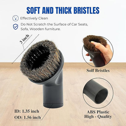 1-3/8'' Vacuum Brush Attachments for Shark, Miele & Most Canister/Handheld Vacuums - Crevice Tool, Upholstery & Horsehair Dusting Brushes - Pet Hair Removal Tool Attachment