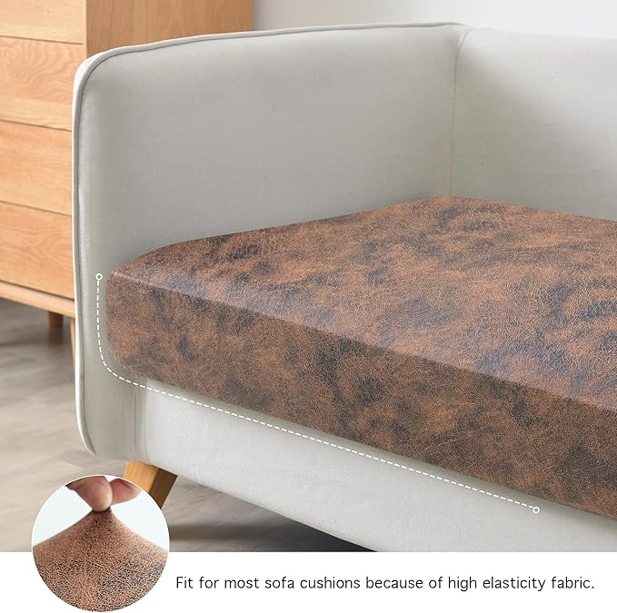 Yates Home PU Leather Couch Sofa Cushion Slipcover Elastic Chair RV Seat Covers Loveseat Slip Cover for Seater Replacement in Living Room(2 Piece Large Sofa Cushion Covers,Brown)