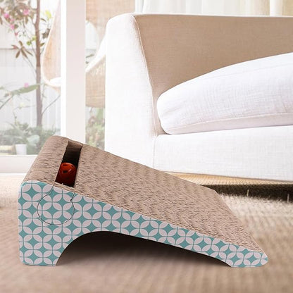 PrimePets Cat Scratcher Cardboard with Catnip, Removable Cat Scratching Pad with Ball, 2-in-1 Corrugated Cat Scratch Lounge Sofa