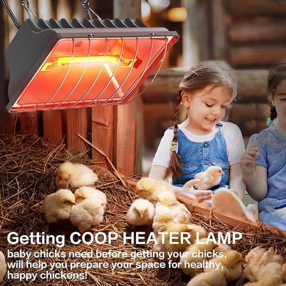 250W Chicken Coop Heater for Chicks Ducks Dog Kennel, Cat Bed, Reptiles, 2 Heating Mode Heat Lamp Warmer for Chicken Coop in Winter, Inside and Outdoor Pet Total 2 Heating Tube as Backup Lamp