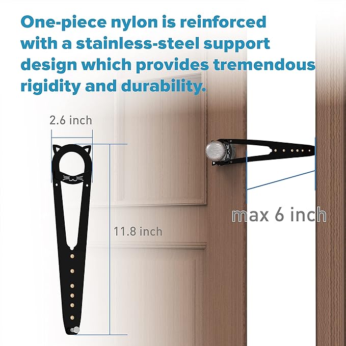 Neobay Cat Door Latch with Stabilizer, 7 Sizes Adjustable Cat Door Holder Latch, Keeps Dog Out of Litter Box, No-Drill Alternative to Pet Gates & Interior Cat Door, Black, 2 Packs