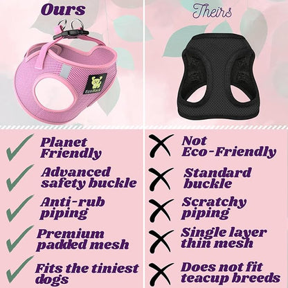 EcoBark Teacup Dog Harness - Luxury Step in Dog Harnesses XXXS - Reflective and Adjustable Vest Harness - Soft Mesh Halter Harness Vest for Puppies & Dogs (Baby Pink)