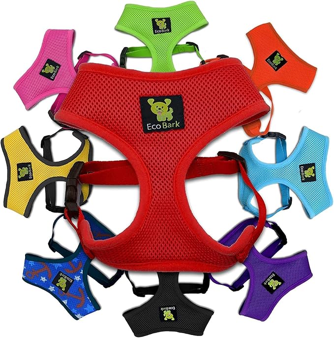 EcoBark Dog Harness - Luxurious Soft Mesh - Eco-Friendly Over the Head Vest Harness - No Pull & No Choke Design - Padded Breathable Body Halter - for Puppy, Toy, and Small Breeds (Red, Small)