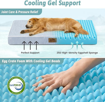 COZY KISS Cooling Dog Bed for Crate, Waterproof Dog Crate Mat with Removable Washable Cover, Orthopedic Egg Crate Foam Support, Dog Crate Bed 29x18x3 Inch,Light Blue