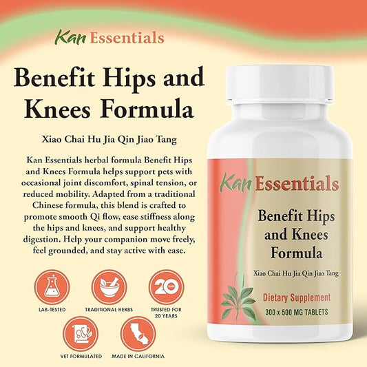 Kan Herb Company Benefit Hips and Knees Formula – Traditional Chinese Herbal Blend for Dogs and Cats to Support Joint Comfort Mobility and Digestive Balance Supplement Tablets for Pets, 300 Tablets