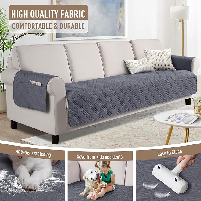 TAOCOCO Waterproof Oversized Couch Covers for Pets Dogs with Non Slip Backing, Sofa Seat Covers with Pocket for 4 Cushion Couch Washable Dog Couch Protector Sofa Slipcovers(Oversized Sofa, Dark Grey)