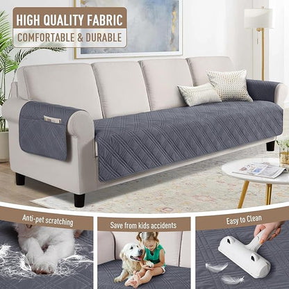 TAOCOCO Waterproof Oversized Couch Covers for Pets Dogs with Non Slip Backing, Sofa Seat Covers with Pocket for 4 Cushion Couch Washable Dog Couch Protector Sofa Slipcovers(Oversized Sofa, Dark Grey)