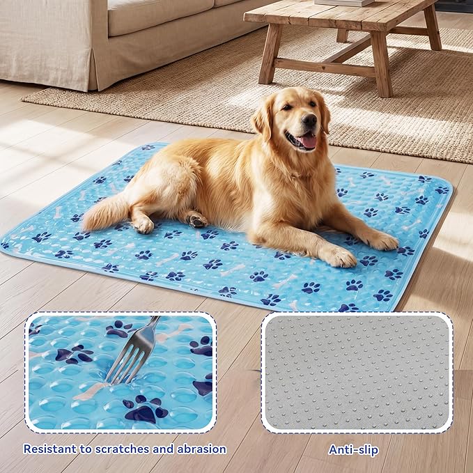 Pet Cooling Gel Pad with Patent Technology, 20in Dog Cooling Mat for Summer, Self-Cooling Mat for Medium/Small Dogs, Non-Slip Waterproof Durable Mat for Dog Beds, Car, Indoor & Outdoor Use