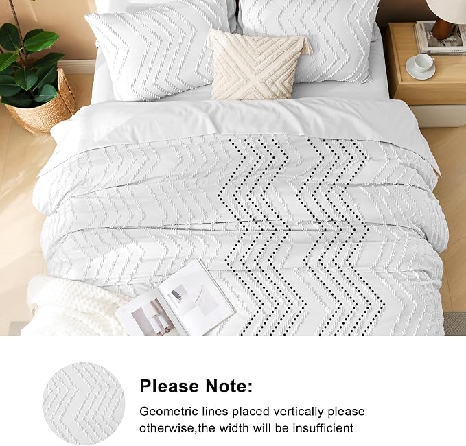 Litanika Super King Plus Size Comforter Set with Sheets White - 7 Pieces Bed in a Bag Oversized King Boho Tufted Complete Bedding Sets with Comforter, Sheets, Pillowcases & Shams