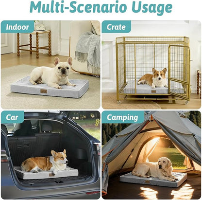 COZY KISS Cooling Dog Bed for Crate, Waterproof Dog Crate Mat with Removable Washable Cover, Orthopedic Egg Crate Foam Support, Dog Crate Bed 29x18x3 Inch,Silver Grey