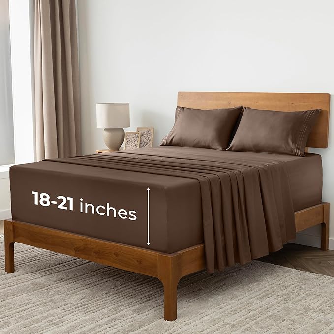 Mellanni Extra Deep King Sheets - 4 PC Iconic Collection Bedding - Hotel Luxury, Ultra Soft, Cooling Bed Sheets - Wrinkle, Fade, Stain Resistant (King, Brown)