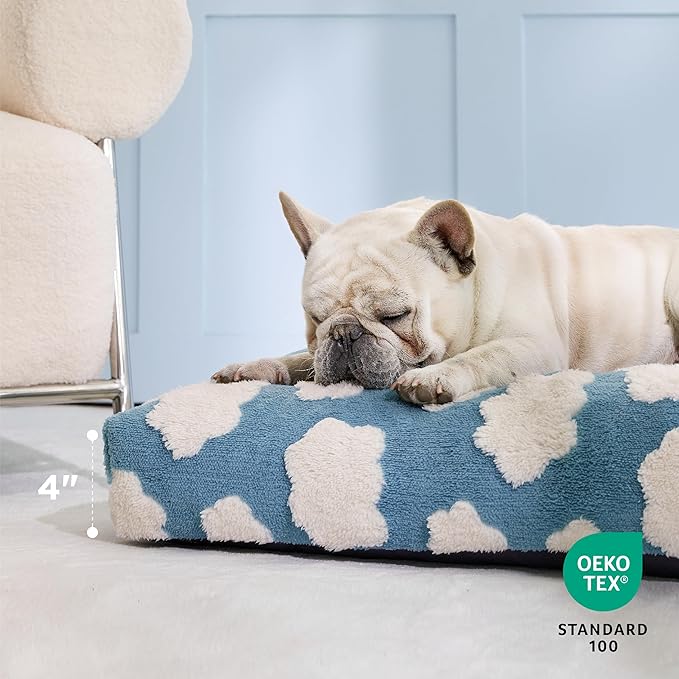 LE SURE Cute Dog Beds Medium Size Dog-Thick Shredded Chopped Foam Pet Bed as Gift for Indoor with Removable Washable Cover, Modern Fuzzy Plush & Anti Slip Bottom, Blue