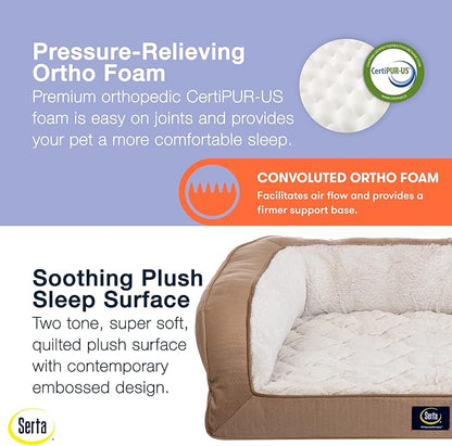 Serta Orthopedic Quilted Couch Dog Bed for Pets – Desert Sand (Small)