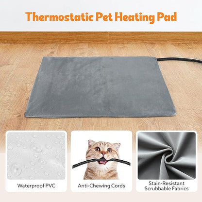 Tovve Heated Cat House for Indoor, Large Cat Bed with Heating Pad, Adjustable Temperature & Timing, with Fluffy Ball Hanging and Scratch Pad, Foldable Pet Hideaway for Small Medium and Large Cats（XL）