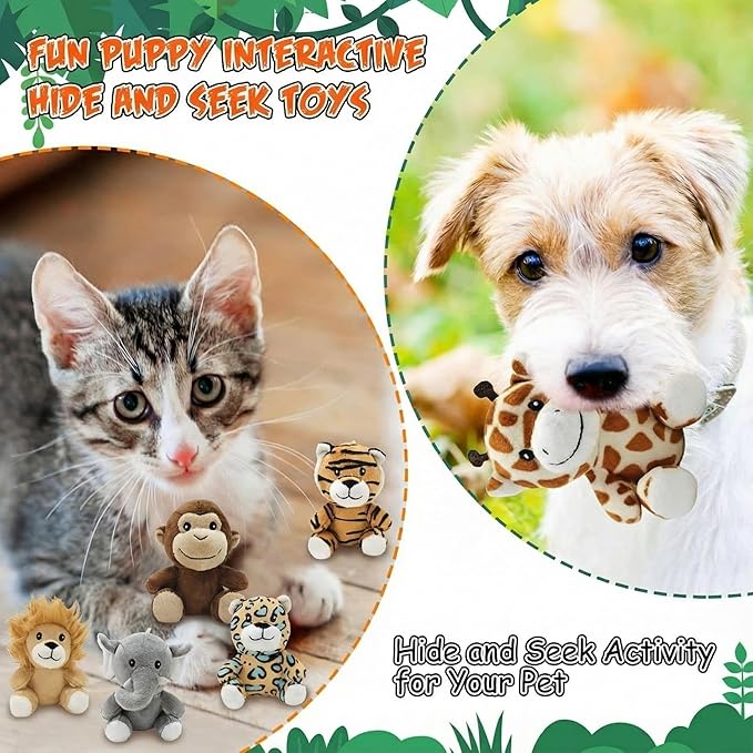Skylety 7 Pieces Hide and Seek Dog Toys Activity Puppy Chew Squeaky Toys Plush Stuffing Burrow Woodland Stuffing with Squeakers for Small Medium Pets Dogs Puppy Gift(Lovely,Small)