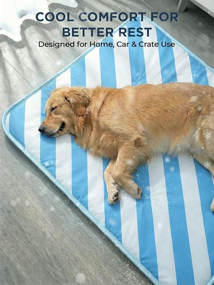 Dog Cooling Mat for Dogs & Cats, Soft Breathable Cooling Pad for Dog Bed, 30"x20" Self Cooling Crate Mat for Dogs, No Gel Washable Non-Slip Pet Cooling Mat Indoor Outdoor, Blue Stripe