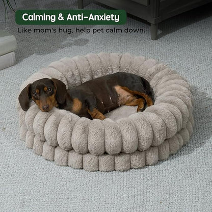 BALANCE Luxury Donut Dog Bed, 24 Inches Round Dog Beds for Small Dogs Washable, Orthopedic Calming Pet Bed for Puppy and Cats with Anti-Slip Bottom (Oatmeal)