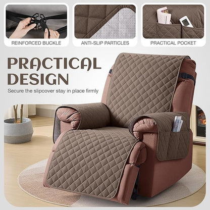 KinCam 100% Waterproof Recliner Chair Cover, Reclining Couch Covers for Pets, Dogs, Recliner Couch Slipcover Furniture Protector with Elastic Straps for Kids(28", Brown)