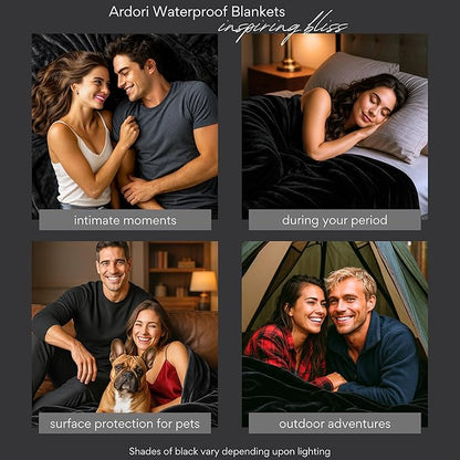 Waterproof Blanket King Size, Black & Gray 82x82"- Water Proof and Stain Resistant Blankets for Bed, Couch, Couples Fleece Moisture Absorbent, Layered Sheet Protector, Leakproof Protective Top Cover