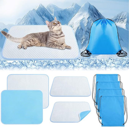Chunful 4 Pack Dog Cooling Mat 18 x 14 Inches Pet Cooling Pads Summer Cat Self-Cooling Blanket Portable Washable Ice Silk Non-Skid Mat for Small Dogs Puppy and Cats up to 10 Lbs