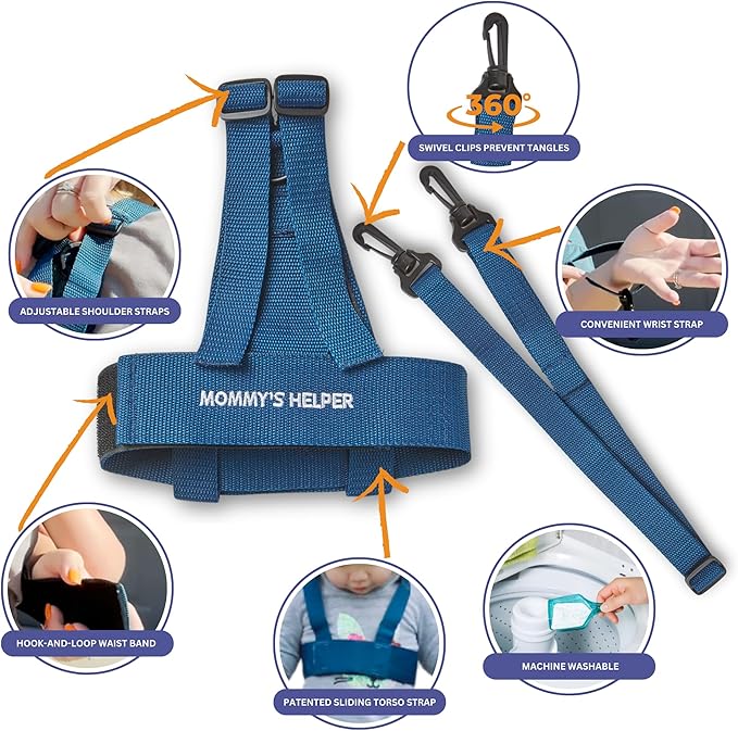 Toddler Leash & Harness for Child Safety - Keep Kids & Babies Close - Padded Shoulder Straps for Children's Comfort - Fits Toddlers w/ Chest Size 14-25.5 Inches - Kid Keeper by Mommy's Helper (Blue)
