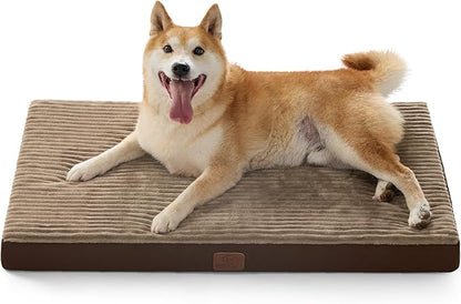 Bedsure ComfyFleece Dog Beds Large Sized Dog- Orthopedic Pet Beds for Crate with Removable Machine Cover, NOT Waterproof Egg Crate Foam Puppy Mat for Pets Up to 50 lbs, 35x22x2.8, NOT Chewproof