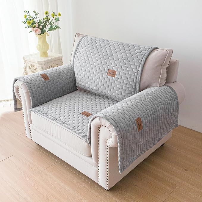 Couch Covers for Dogs Washable, Velvet Dog Couch Cover Protector, Fuzzy Plush Pet Sofa Cover for Single Sofa, Sofa Covers for Pets(1,Light Grey,27.6"x27.6",Single Seater)