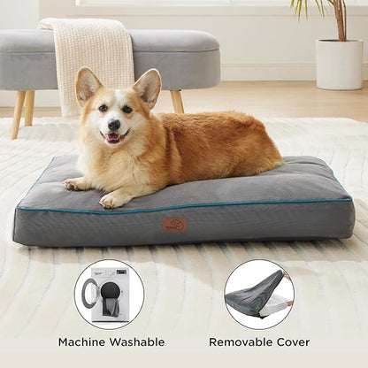 Bedsure XL Washable Dog Bed - 3 Inch Thicken Up to 100lbs Pet Mat Pillows with Removable Washable Cover, Brown