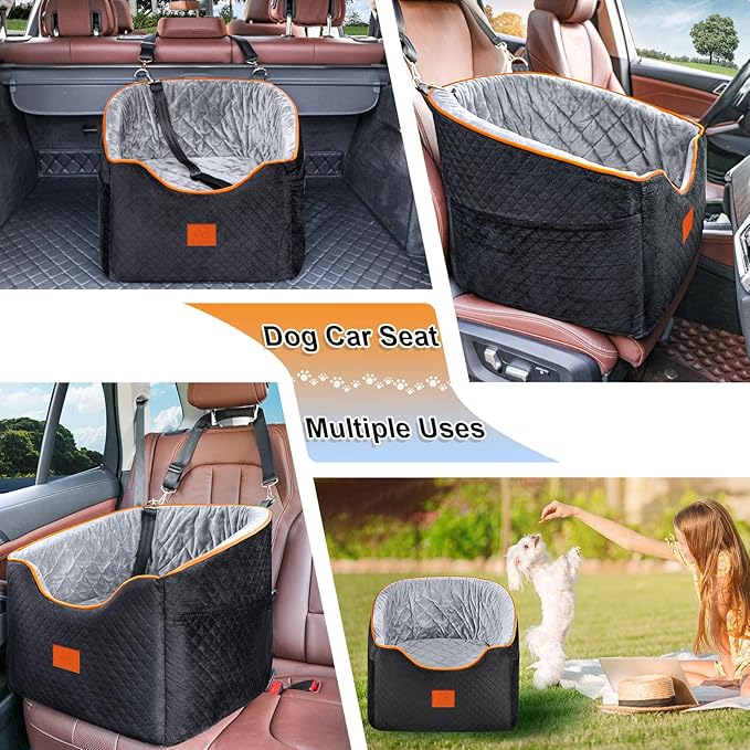 XIEEAOZEE Dog Car Seat for Small Dogs, Memory Foam Booster Dog Seat for Dogs up to 35 lbs, Elevated Pet Car Seat, Travel Safety Pet Seat with Washable Removable Cover, Storage Pockets (Green)