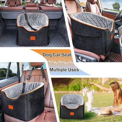 XIEEAOZEE Dog Car Seat for Small Dogs, Memory Foam Booster Dog Seat for Dogs up to 35 lbs, Elevated Pet Car Seat, Travel Safety Pet Seat with Washable Removable Cover, Storage Pockets (Green)