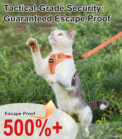 Cat Harness and Leash for Walking Escape Proof Soft Adjustable Cat Leash Breathable Comfortable Vest Easy to Wear Kitten Harness for Outdoor Travel (Orange, XS (4-6lb))