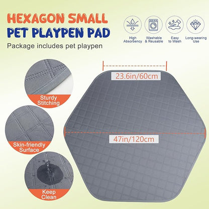 Pawaboo Small Animals Playpen with Pad, Waterproof Small Pet Cage Tent with Reusable Pad, Portable Outdoor Yard Fence for Chick/Kitten/Puppy/Guinea Pig/Rabbits/Chinchillas, Green + Grey