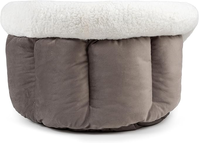 Sherry Kline Small Cuddler Cup Pet Bed: Cozy Retreat with Deep Cushioning, Secure & Snug Space for Nap or Lounge, Easy in 'n' Out Access, Polyester Fiber, Round Shape (Grey)