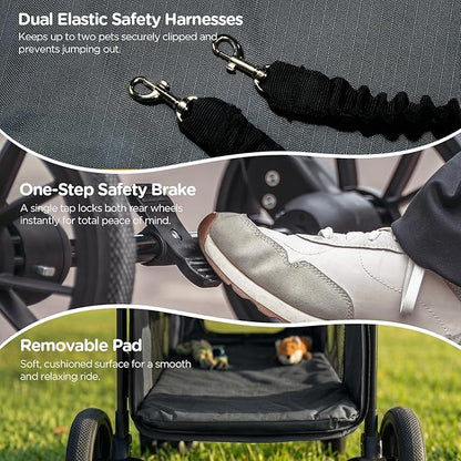 CANINE CANYON Scout Pet Stroller, Heavy Duty Dog Stroller for Small & Medium Dogs, Foldable Pet Stroller with All-Terrain Wheels, Breathable Mesh, Storage Pocket & Cup Holder, 55 lbs Capacity, Black