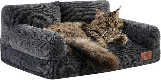 Hollypet Fluffy Dog Cat Bed Pet Couch Beds Plush Soft Warming Washable Puppy Bed for Small Medium Dogs and Large Cats, Dark Charcoal Gray, 24" L x 18" W x 10" Th