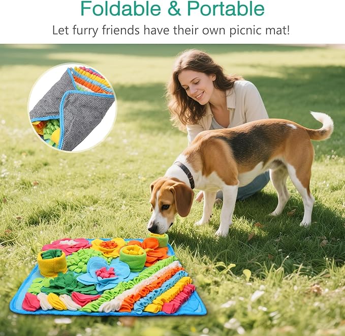 ORIA Snuffle Mat for Dogs, 15.4 x 15.4'' Slow Feeder Mat for Mental Stimulation, Foraging Training & Anxiety Relief, Interactive Puzzle Toy, Pet Foraging Mat for Small Dogs, Puppies, Cats, Rabbits