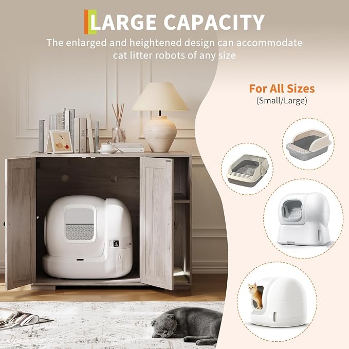 Extra Large Cat Litter Box Enclosure with Scratch Pad, Large Automatic Litter Box Furniture, Dog-Proof Litter Cabinet with Outlet, Space for Cat Stuffs