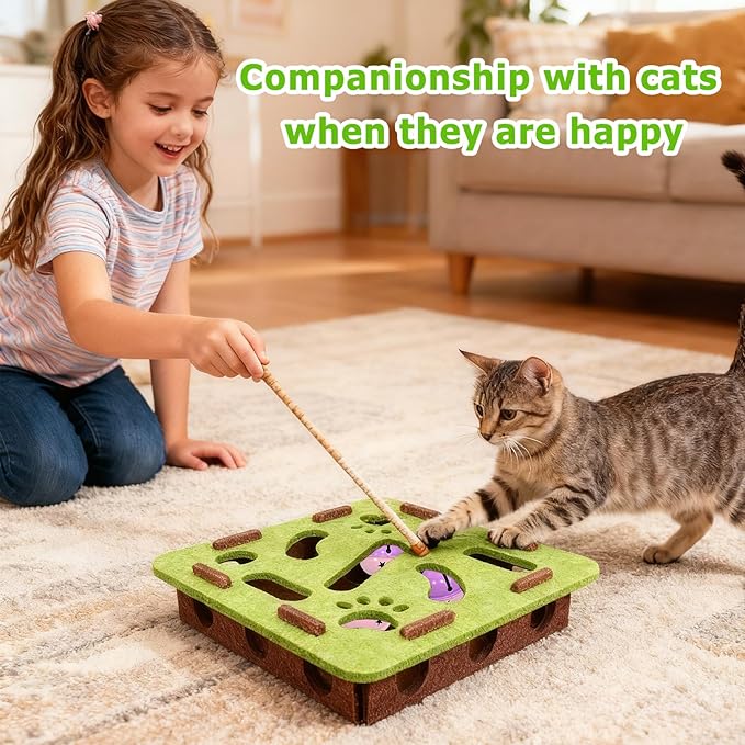 Cat Scratch Puzzle Enrichment Box with 3 Jingle Balls, Interactive Cat Toy Maze for Indoor Cats, No Assembly, Mental Stimulation Toys for Bored Kittens to Chase & Play