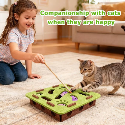 Cat Scratch Puzzle Enrichment Box with 3 Jingle Balls, Interactive Cat Toy Maze for Indoor Cats, No Assembly, Mental Stimulation Toys for Bored Kittens to Chase & Play