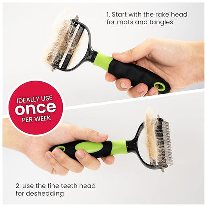 CATTASAURUS Cats & Dogs Grooming Brush for Shedding - 2 in 1 Deshedding Tool and Undercoat Rake for Long and Short Haired Dogs with Double Coat - Dematting Comb and Pet Hair Deshedder Supplies