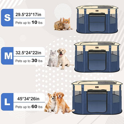Dog Playpen, Pet Playpen, Foldable Kitten cage Puppy Play Pen, Portable Dog Kennel Tent Crate, Indoor Outdoor Travel Camping Use for Small Animals with Carrying Case (Blue XL)