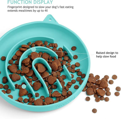 Coomazy Silicone Slow Feeder Dog Cat Bowls, Interactive Puzzle Toy for Pets Dry/Wet Food Training, Keeps Dogs Cats Busy, Prevents Puppy Kitty Overeating (Cyan, 1.4 Cup)