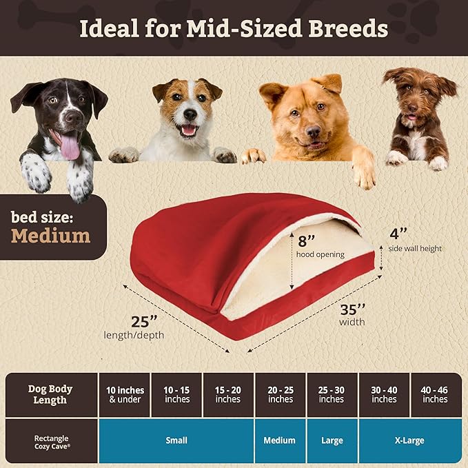 Snoozer Pet Products Rectangle Cozy Cave Dog Bed, Medium, Red