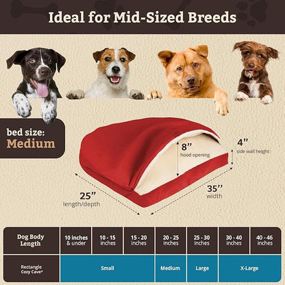 Snoozer Pet Products Rectangle Cozy Cave Dog Bed, Medium, Red