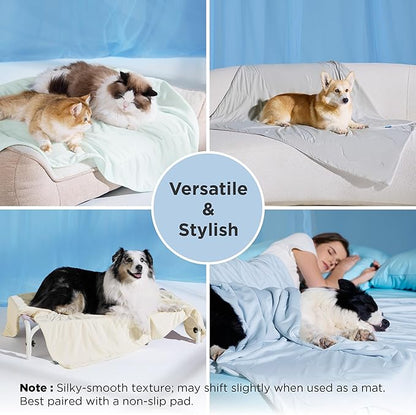 Bedsure Cooling Blanket for Large Dogs with Breathable Air-Core Fill Q-MAX>0.4 - Dog Cooling Mat Soft, Lightweight Pet Cat Throw Cold Blanket Washable for Summer, Arctic Blue, 40x50