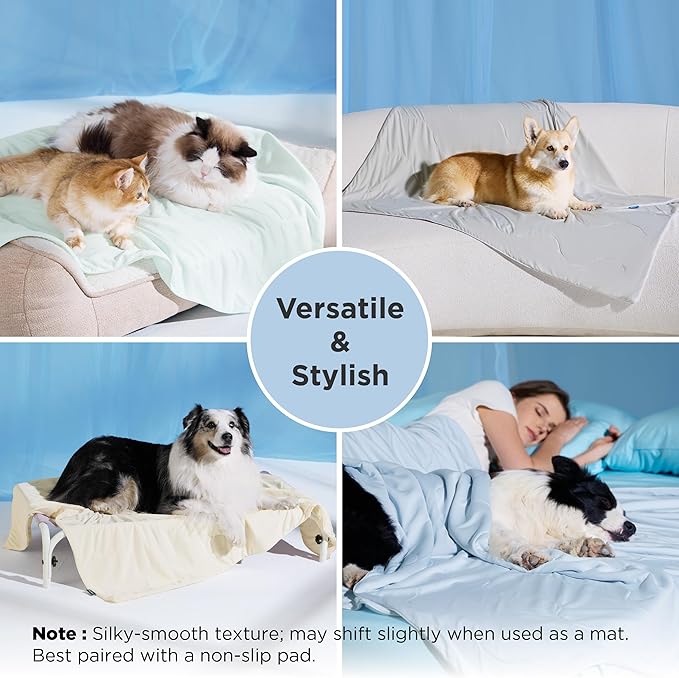 Bedsure Cooling Blanket for Large Dogs with Breathable Air-Core Fill Q-MAX>0.4 - Dog Cooling Mat Soft, Lightweight Pet Cat Throw Cold Blanket Washable for Summer, Pearl Grey, 40x50